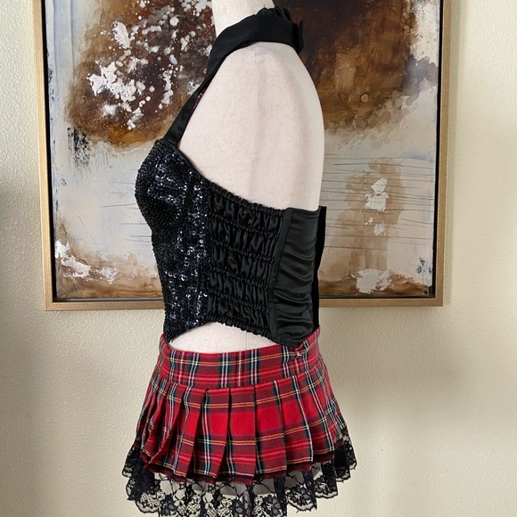 Hustler playmate playgirl skirt sequin corset tie outfit Halloween costume OS EC - Picture 11 of 11